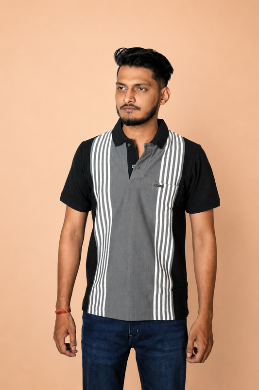 Black Grey Vertical Polo T-Shirt