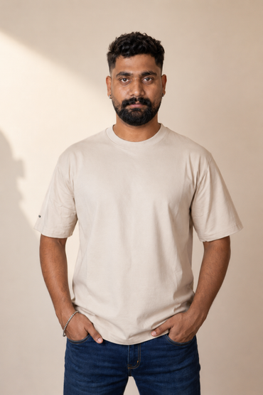Solid Beige Colour Oversized T-Shirt
