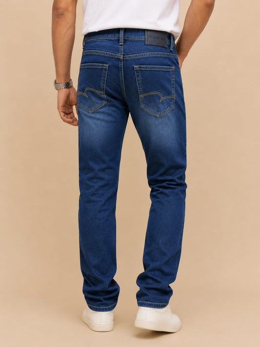 Dark Blue Jeans With Golden Embroidery