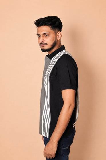 Black Grey Vertical Polo T-Shirt