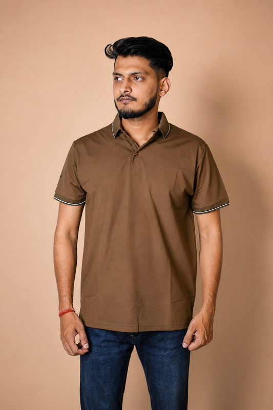 Mud Brown Technical Polo T-Shirt