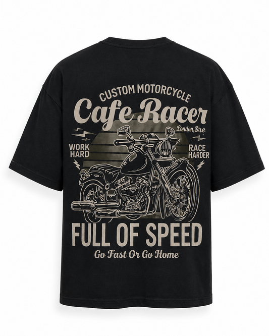 Cafe Racer Black Printed T-Shirt