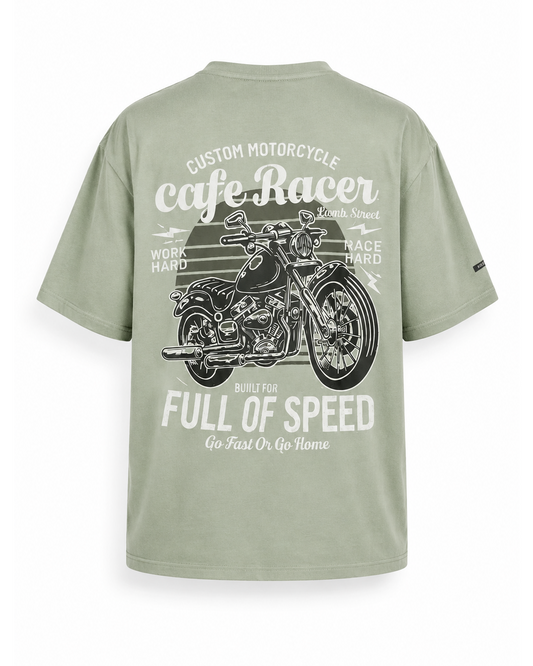Cafe Racer Green Printed Oversized T-Shirt