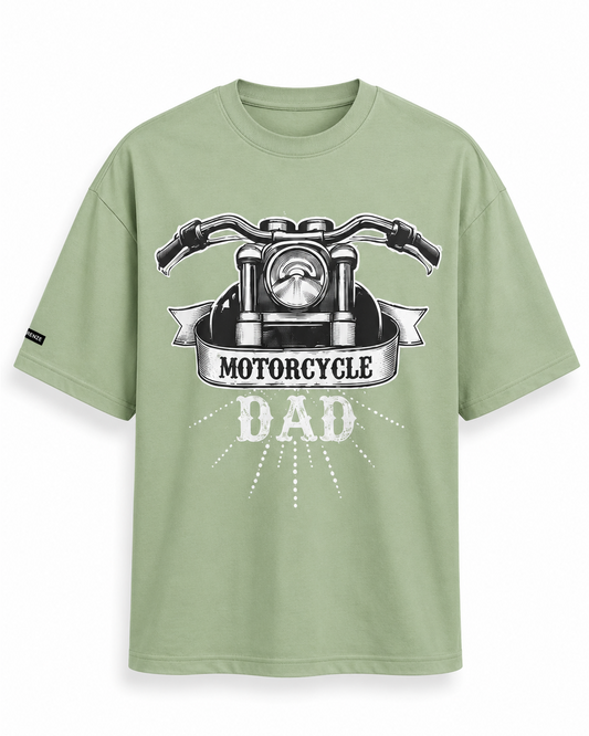 Motorcycle Dad Green Printed Oversized T-Shirt