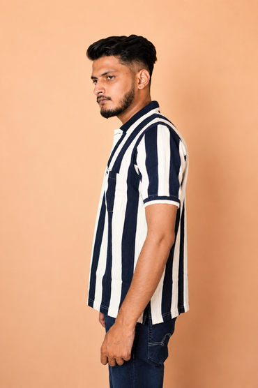 Grey White Vertical Polo T-Shirt product photo 2