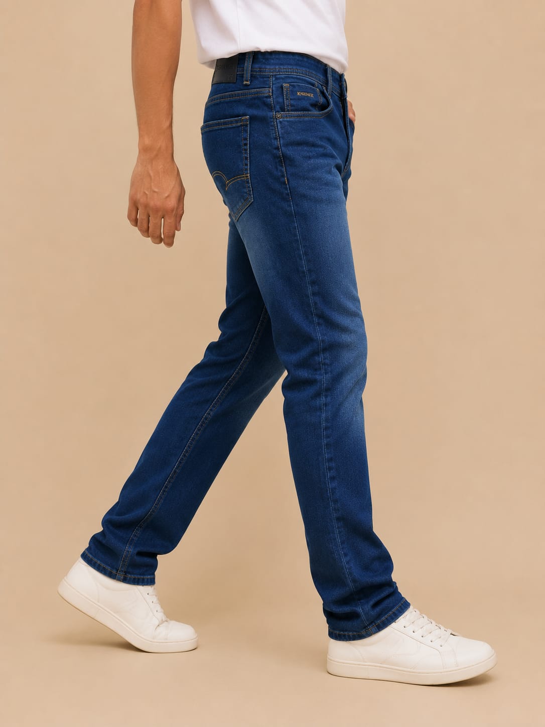 Dark Blue Jeans With Golden Embroidery
