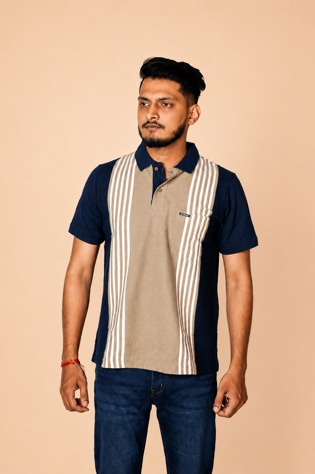 Blue Brown Vertical Polo T-Shirt