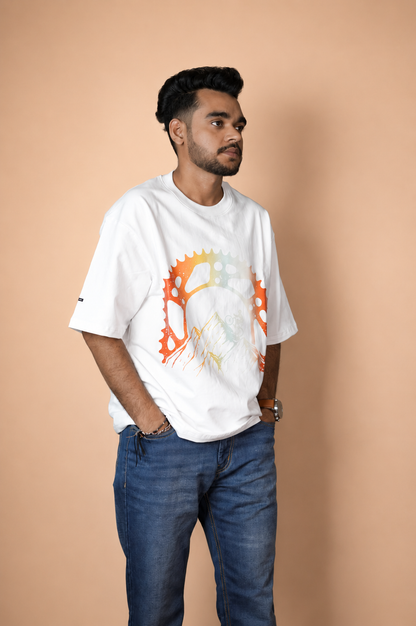 Cycles in White Printed Oversized T-Shirt