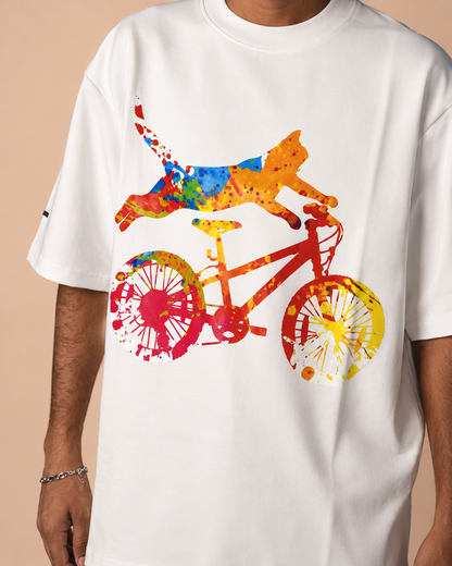 Cycle With Cat Printed Oversized T-Shirt