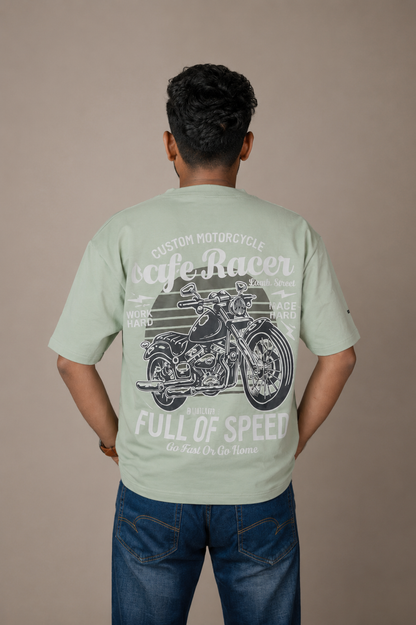 Cafe Racer Green Printed Oversized T-Shirt