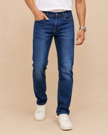 Dark Blue Jeans With Golden Embroidery