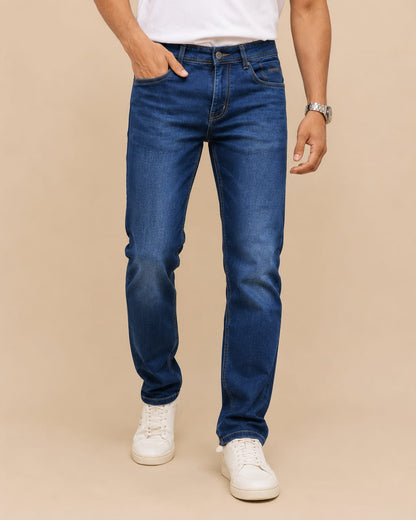 Dark Blue Jeans With Golden Embroidery