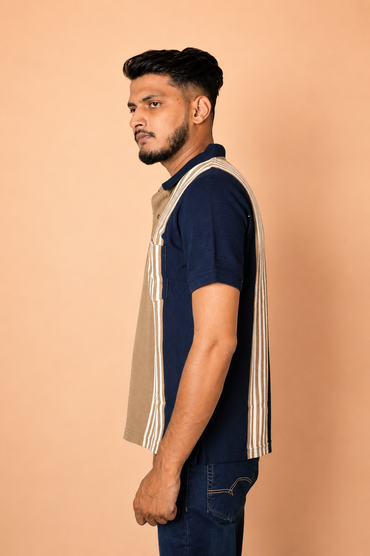 Blue Brown Vertical Polo T-Shirt