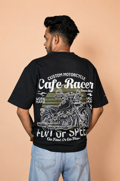 Cafe Racer Black Printed T-Shirt