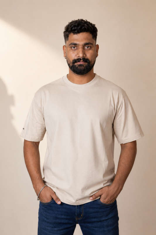 Solid Beige Colour Oversized T-Shirt