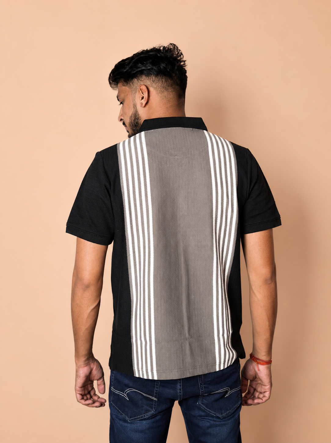 Black Grey Vertical Polo T-Shirt