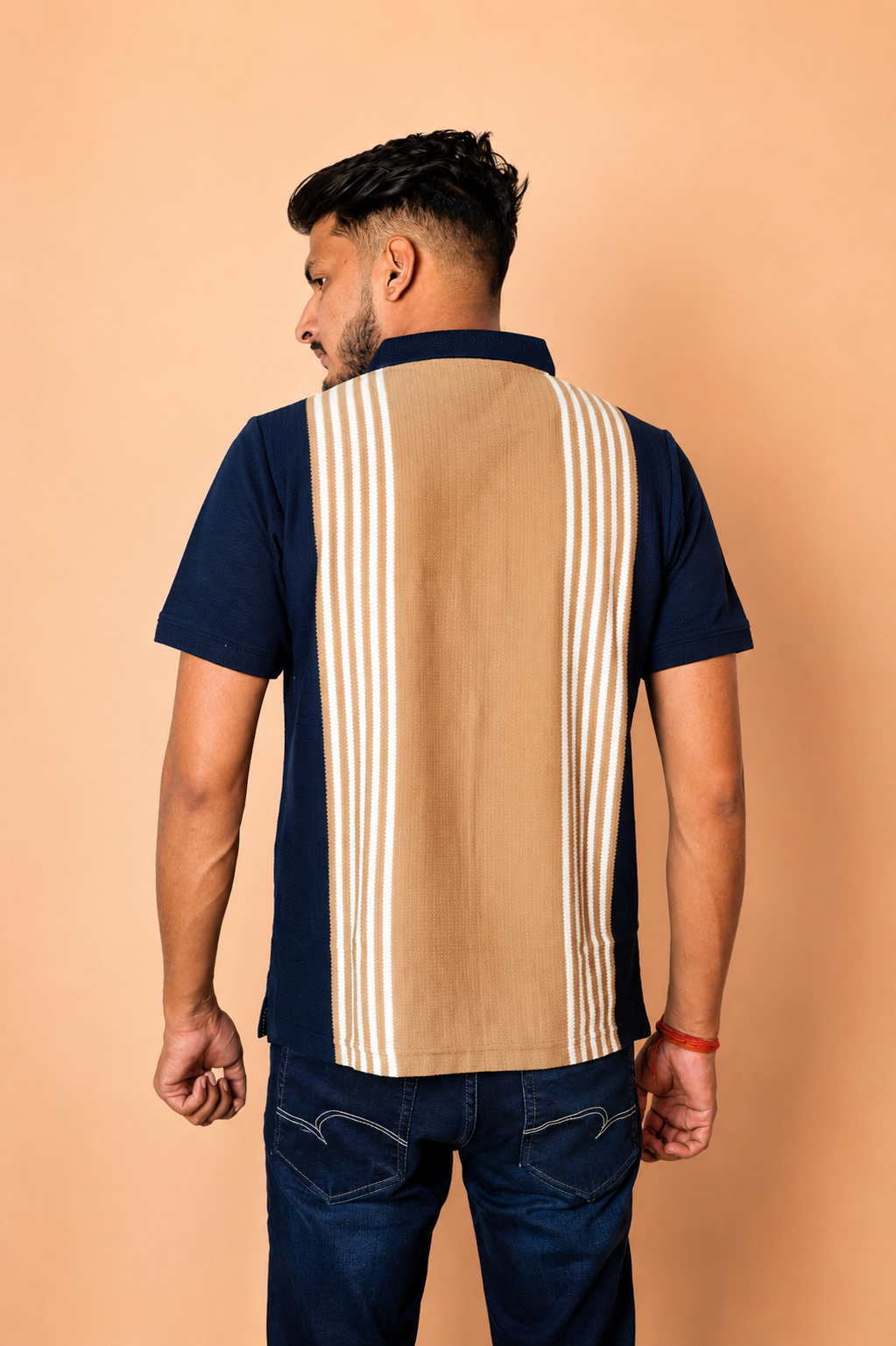 Blue Brown Vertical Polo T-Shirt