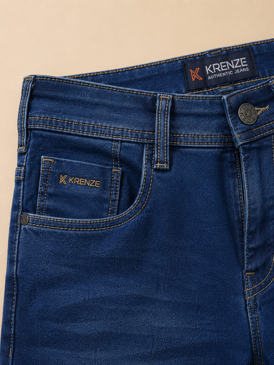 Dark Blue Jeans With Golden Embroidery