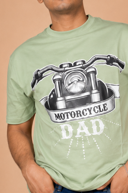 Motorcycle Dad Green Printed Oversized T-Shirt