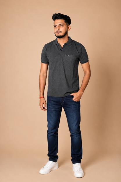 Charcoal Colour 100% Cotton Polo T-Shirt