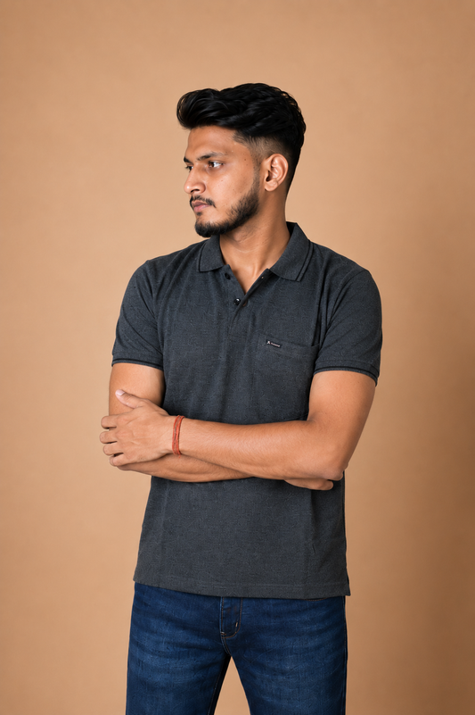Charcoal Colour 100% Cotton Polo T-Shirt