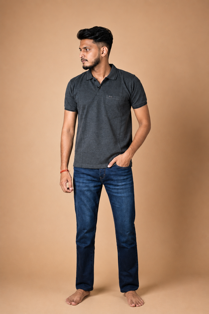 Charcoal Colour 100% Cotton Polo T-Shirt