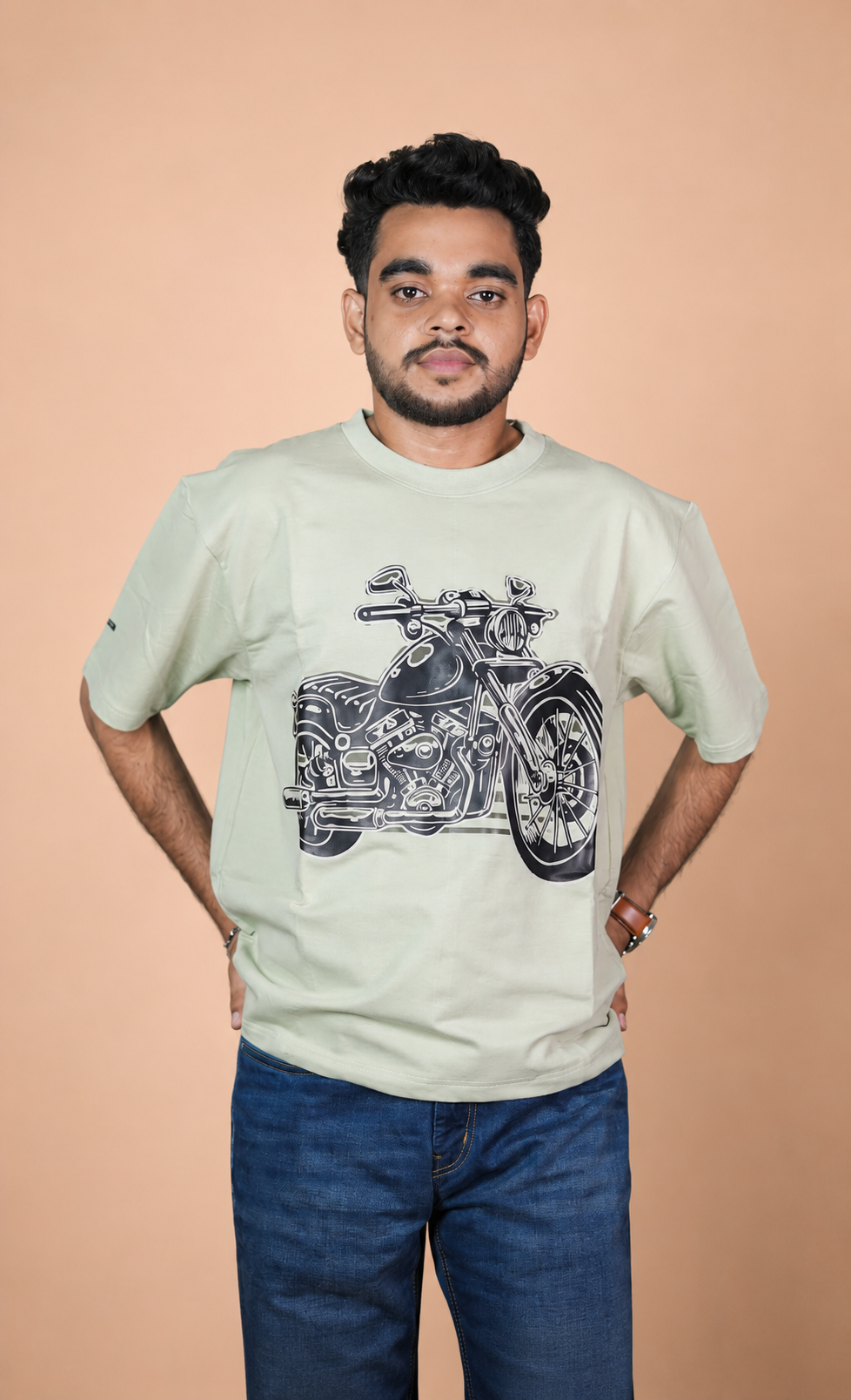 Cafe Racer Green Printed Oversized T-Shirt