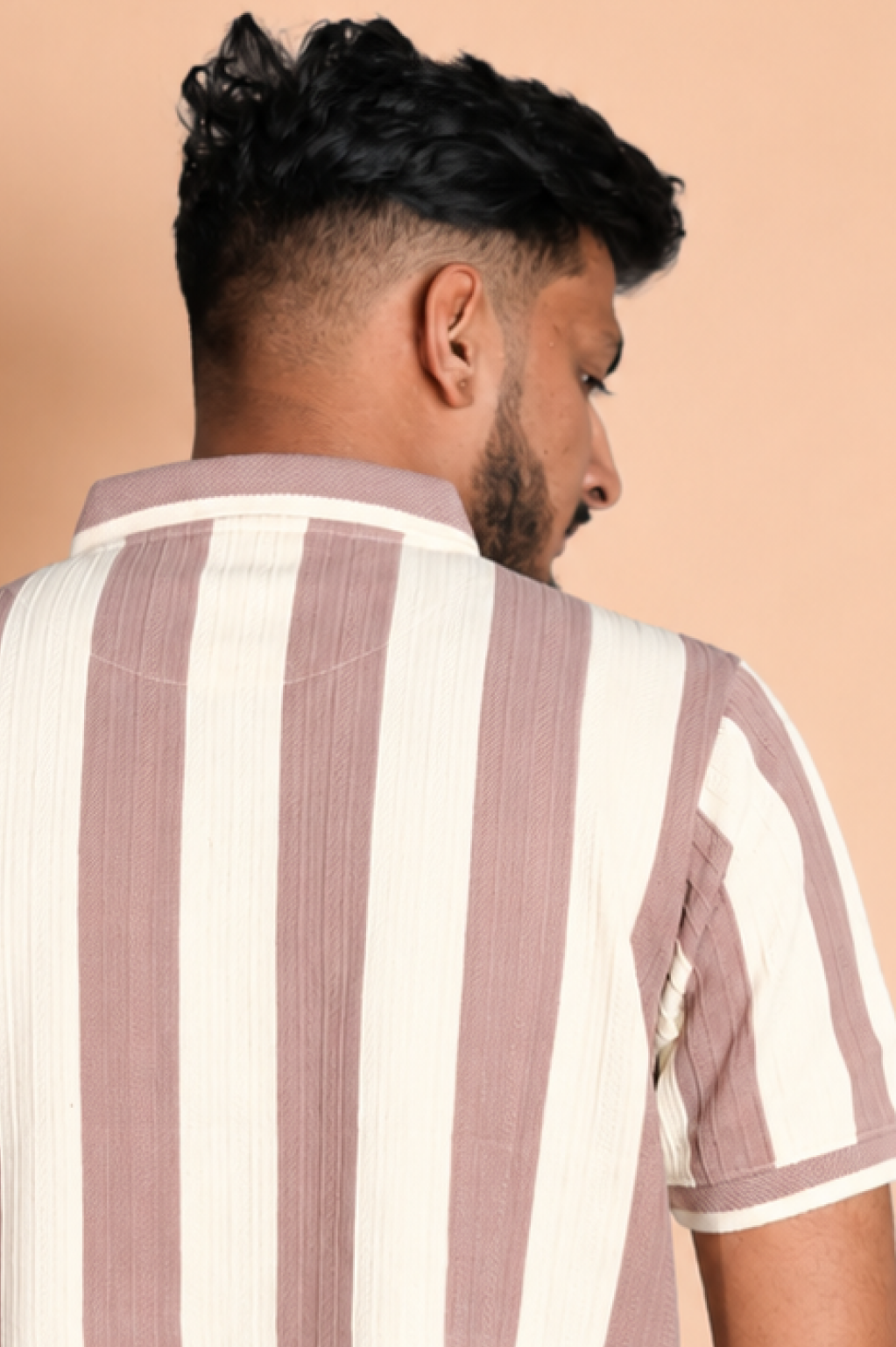 Rosy and Cream Line Pattern Polo T-Shirt