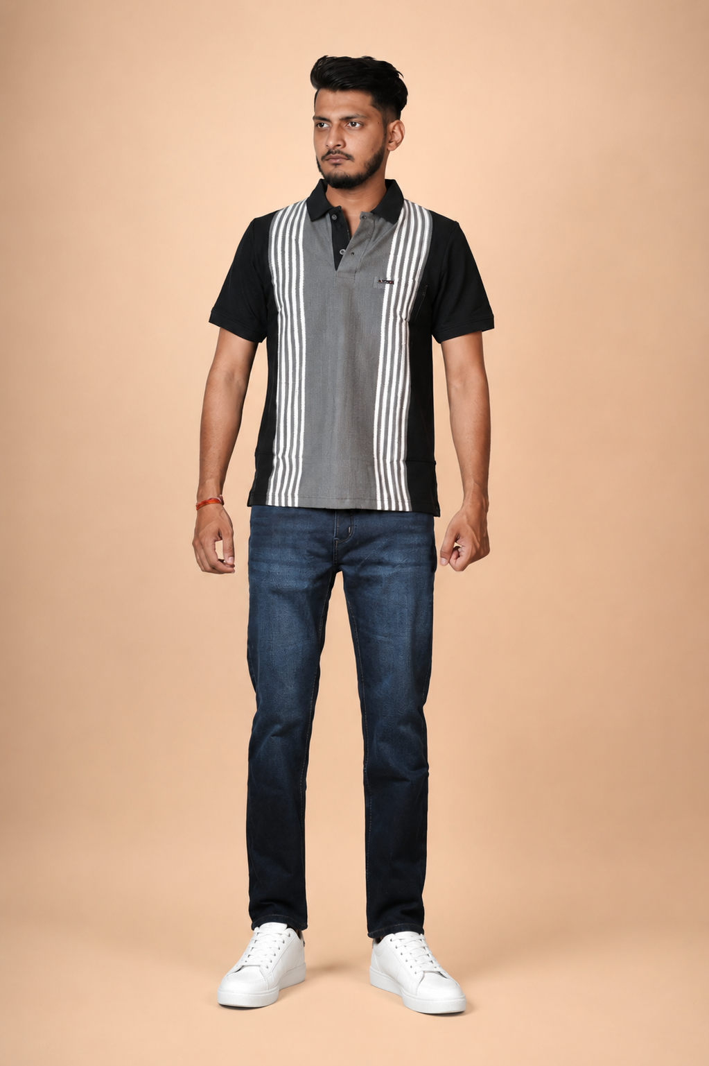 Black Grey Vertical Polo T-Shirt