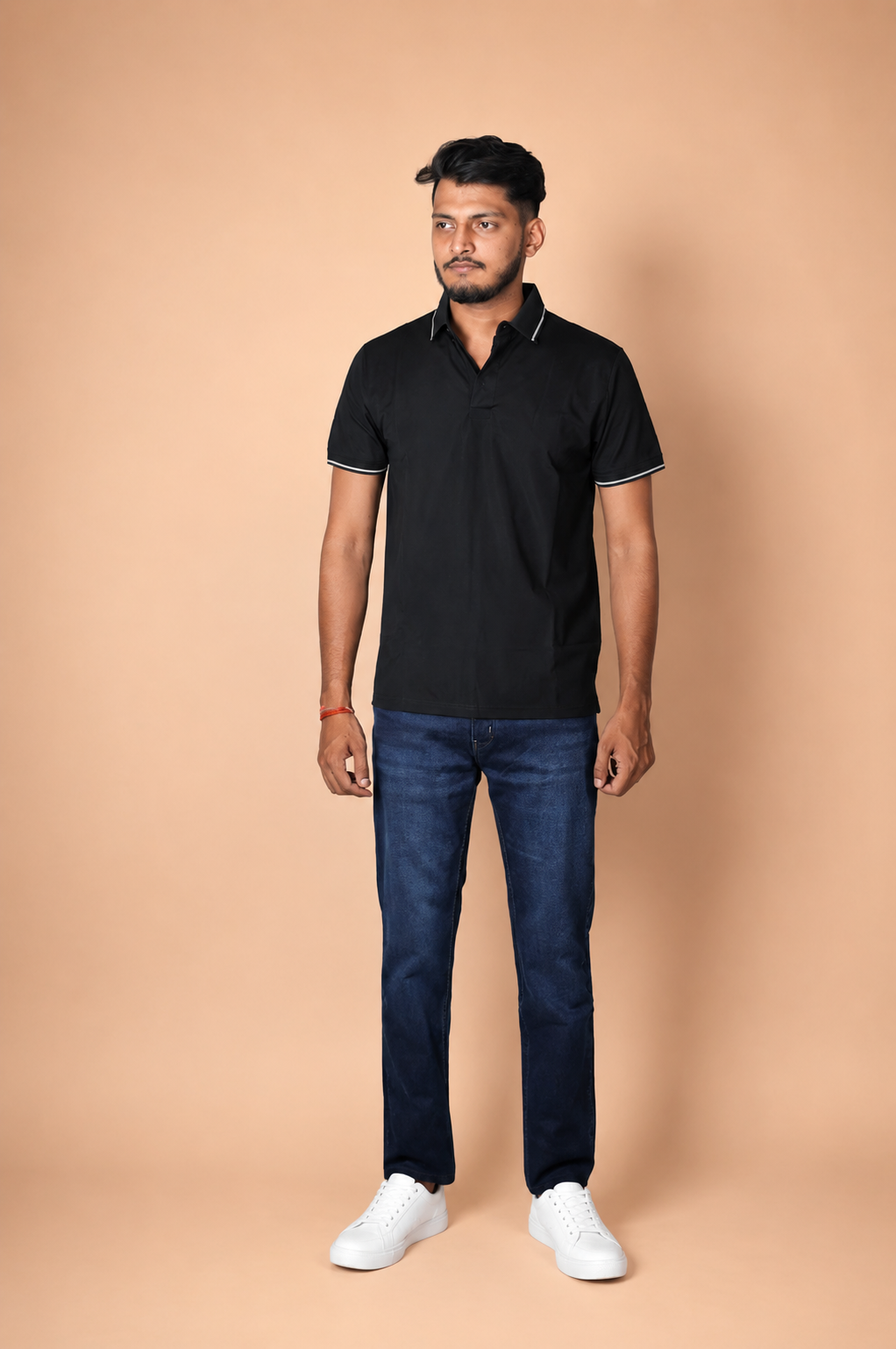 Solid Black Technical Polo T-Shirt