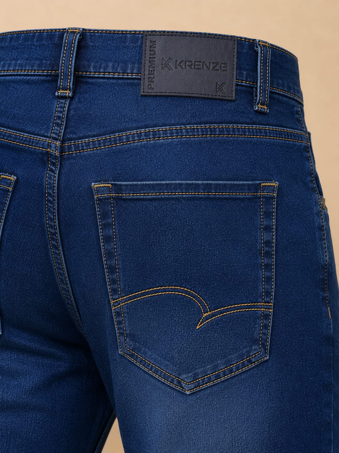 Dark Blue Jeans With Golden Embroidery