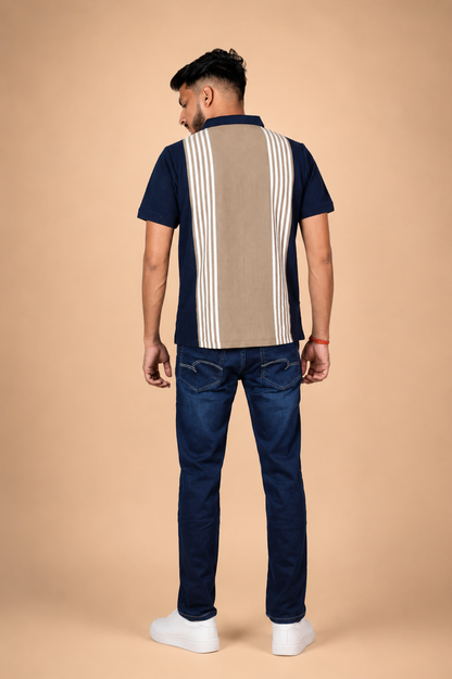 Blue Brown Vertical Polo T-Shirt