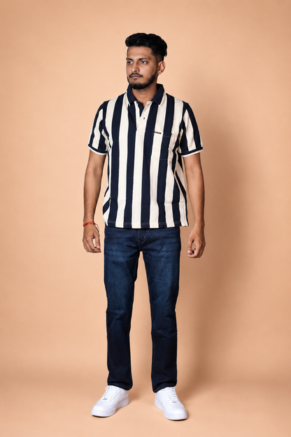 Black & White Vertical Polo T-Shirt