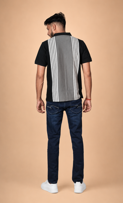 Black Grey Vertical Polo T-Shirt