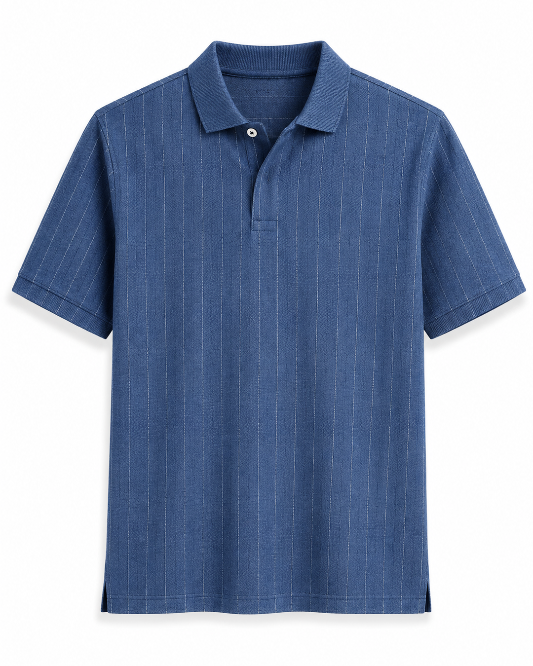 Denim blue Indigo Melange with thin grid line Jacquard Polo t-shirt