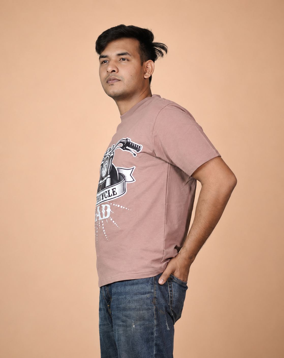 Motorcycle Dad Brown Printed Oversized T-Shirt