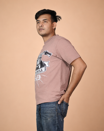 Motorcycle Dad Brown Printed Oversized T-Shirt