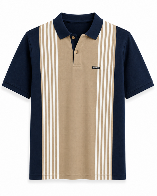 Blue Brown Vertical Polo T-Shirt