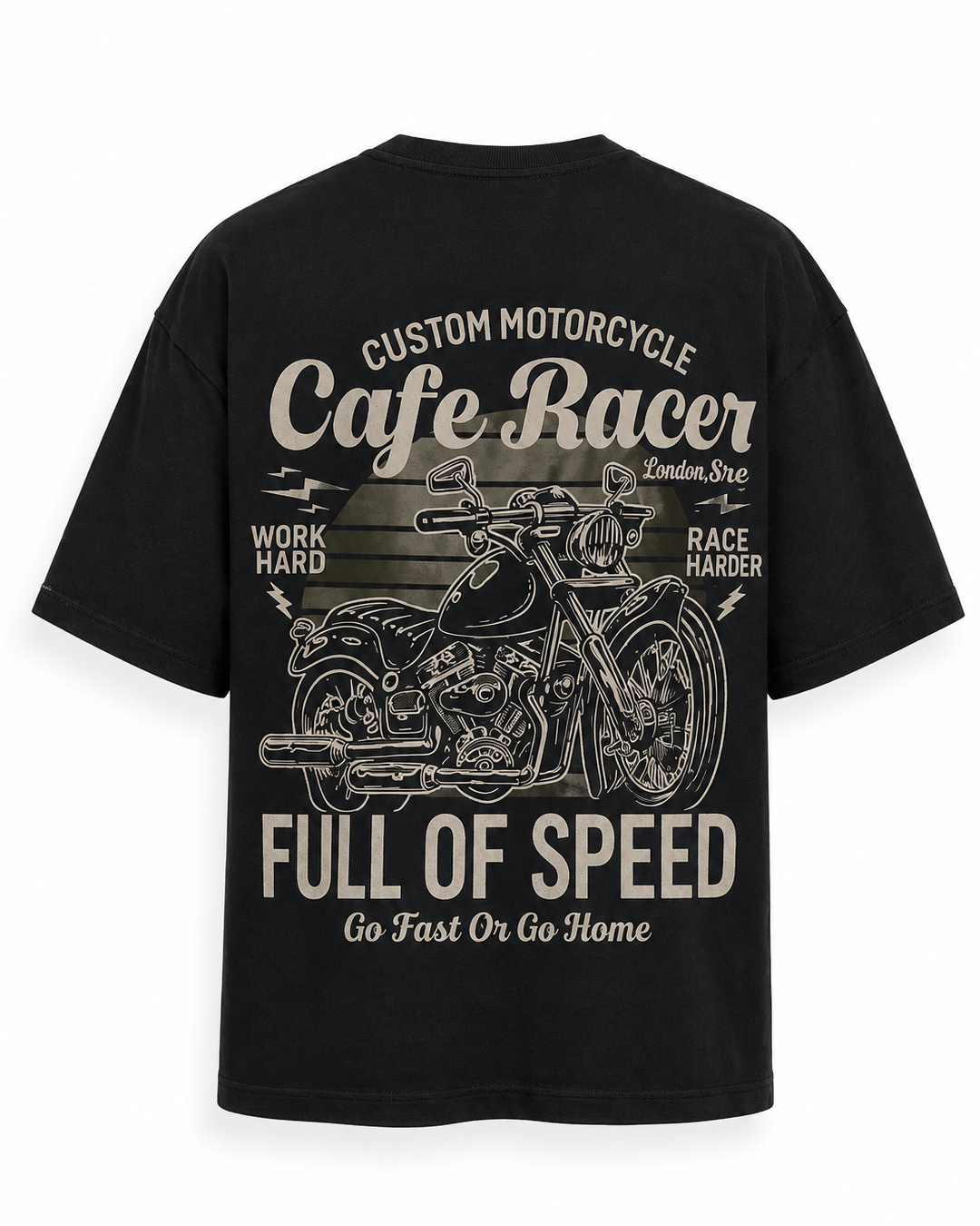 Cafe Racer Black Printed T-Shirt