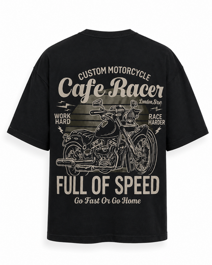 Cafe Racer Black Printed T-Shirt