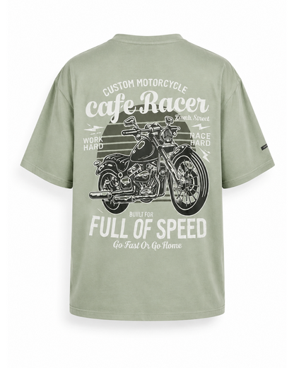 Cafe Racer Green Printed Oversized T-Shirt