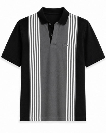Black Grey Vertical Polo T-Shirt