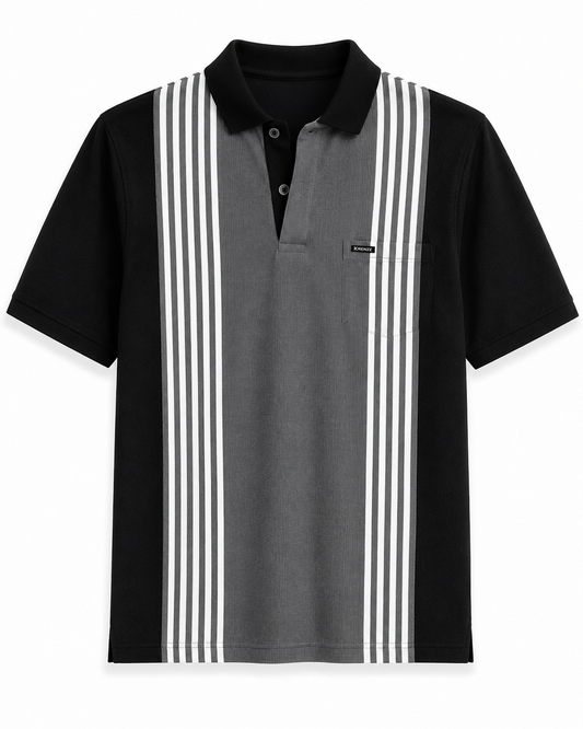 Black Grey Vertical Polo T-Shirt