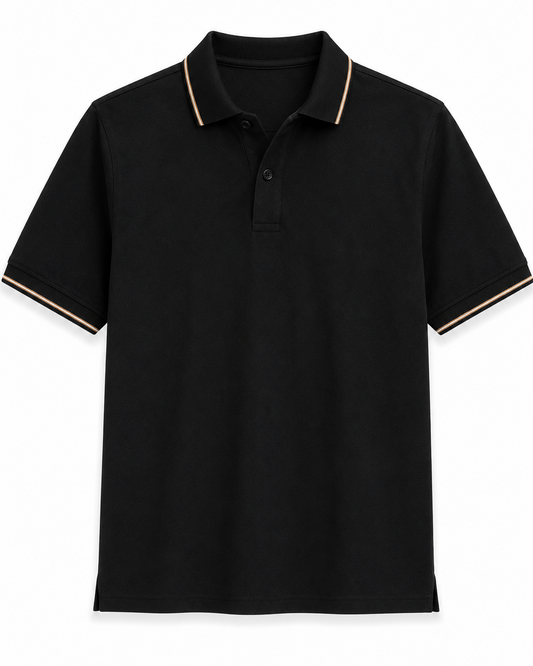 Solid Black Technical Polo T-Shirt