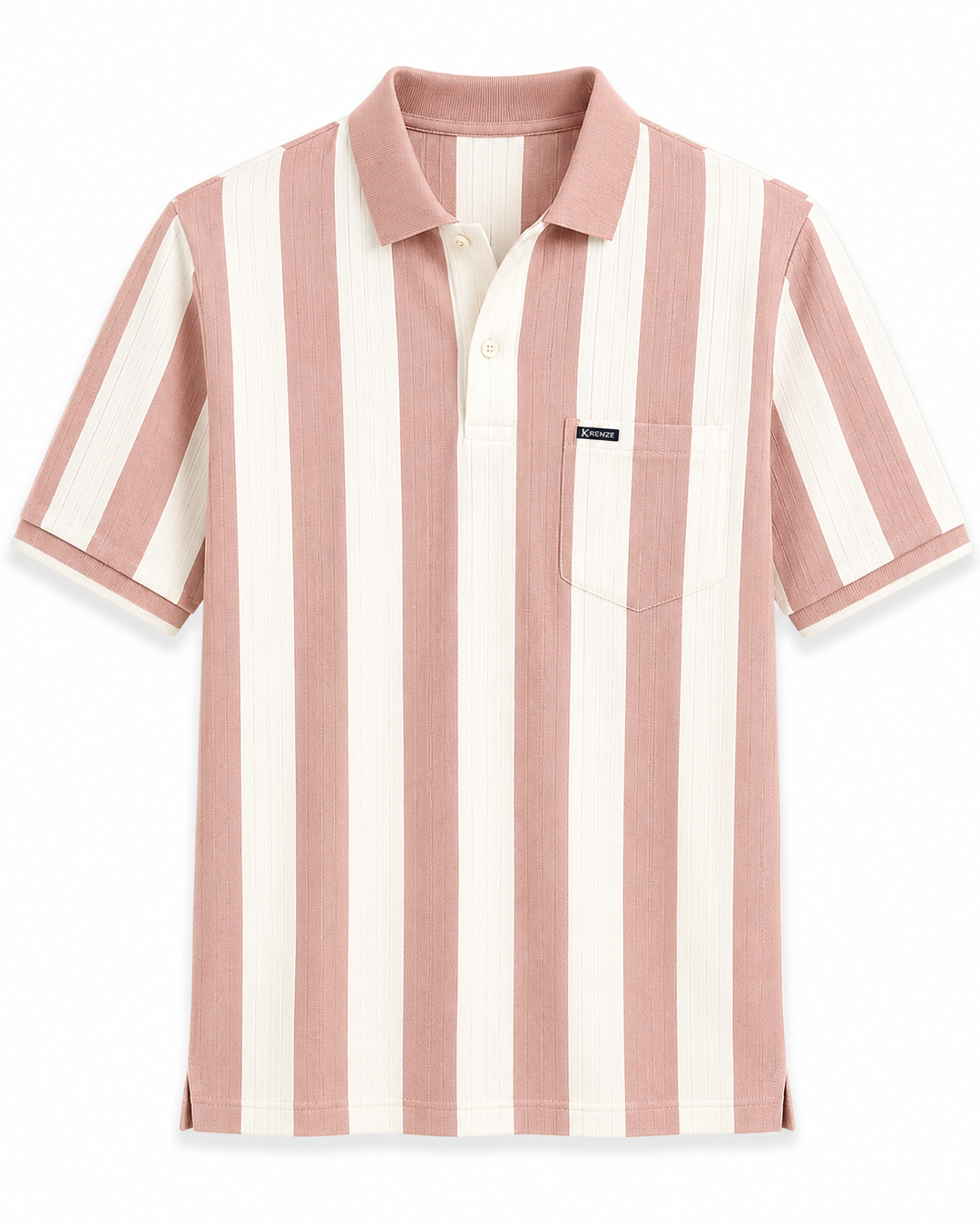 Rosy and Cream Line Pattern Polo T-Shirt