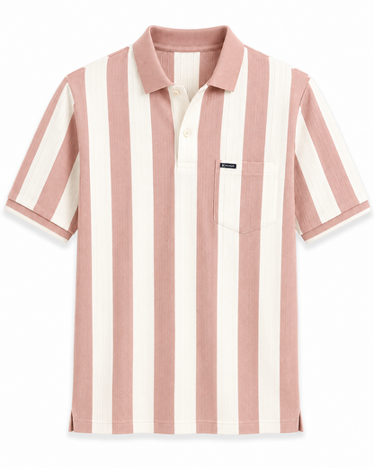 Rosy and Cream Line Pattern Polo T-Shirt