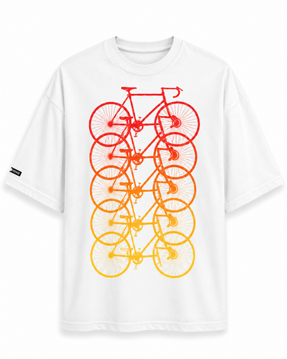 Cycles in White Printed Oversized T-Shirt