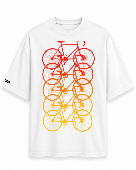 Cycles in White Printed Oversized T-Shirt