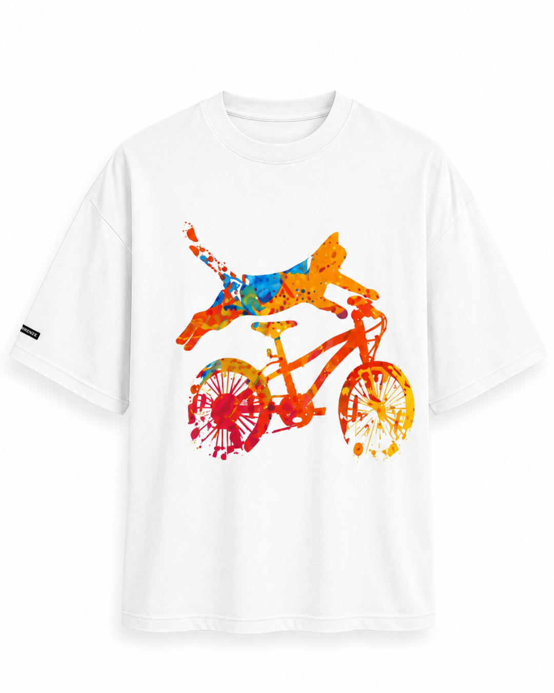 Cycle With Cat Printed Oversized T-Shirt