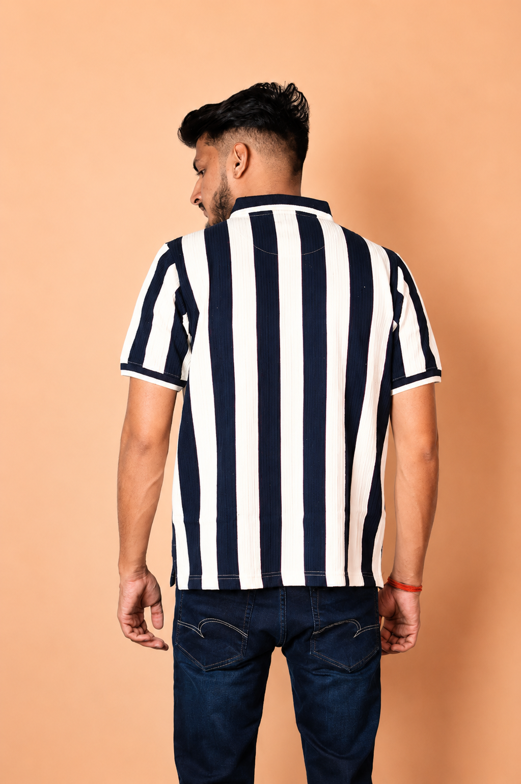 Grey White Vertical Polo T-Shirt product photo 3